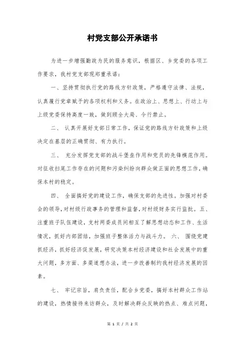 村党支部公开承诺书