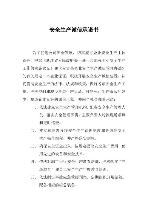 安全生产诚信承诺书 2