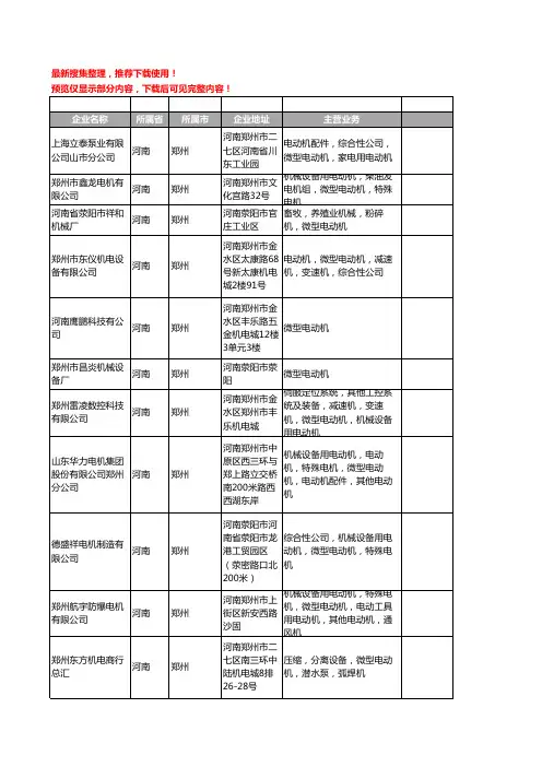 新版河南省郑州微型电动机工商企业公司商家名录名单联系方式大全35家