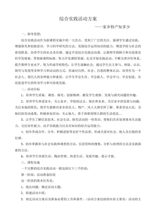 家乡特产综合实践方案