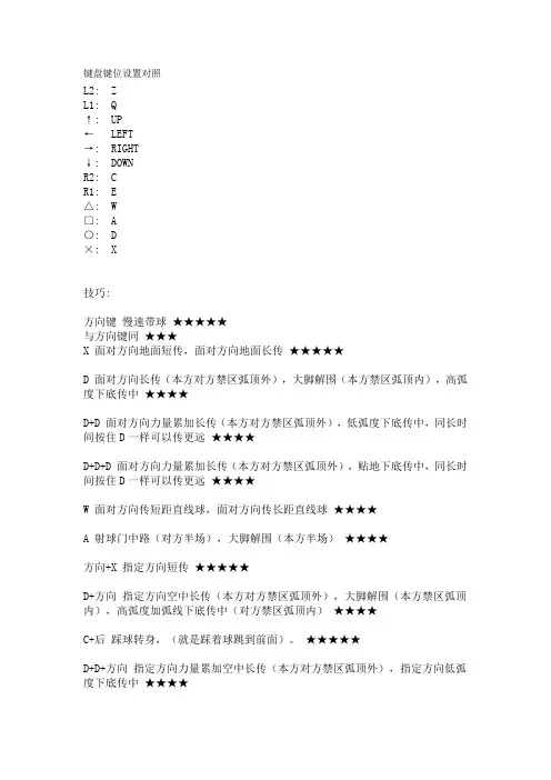 实况足球8 键盘操作技巧