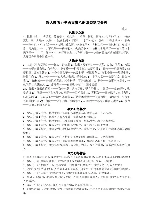 人教版四年级下册语文复习知识要点汇总