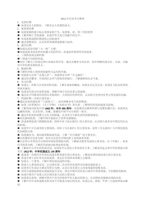 2012年中考历史考点整理
