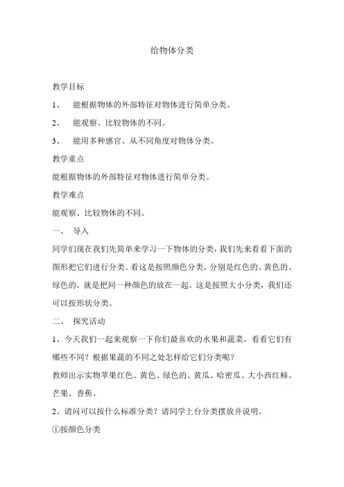 给物体分类 教学设计