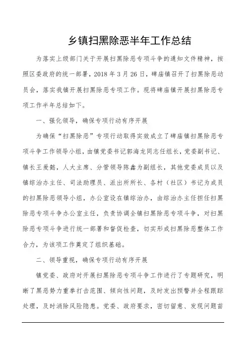 乡镇扫黑除恶半年工作总结