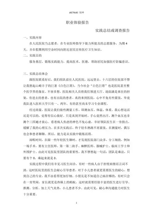 职业体验报告