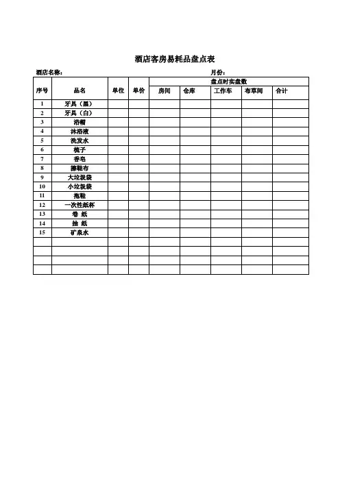 酒店客房易耗品盘点表