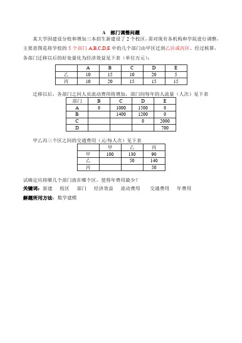 数学建模选拔赛题目答案
