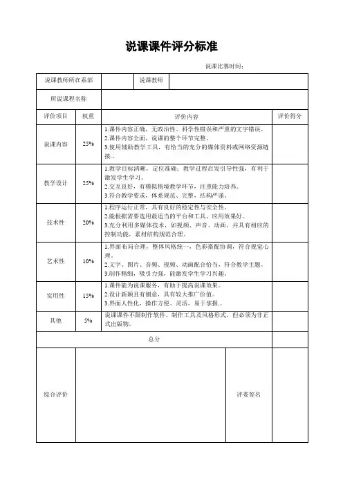 说课课件评分标准