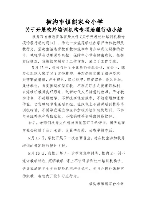 关于校外培训机构专项治理行动小结
