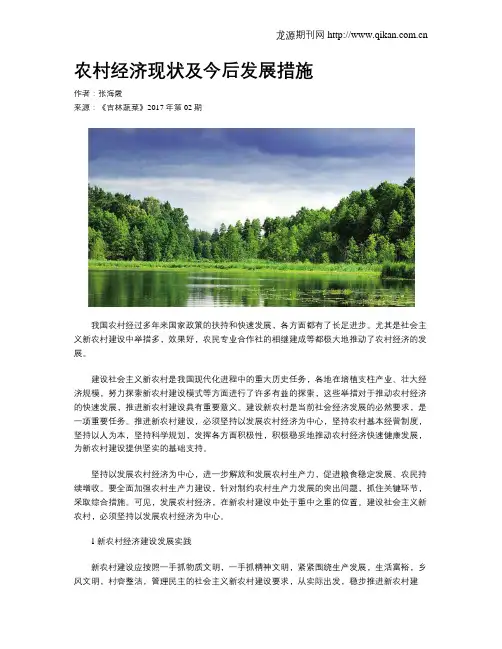 农村经济现状及今后发展措施
