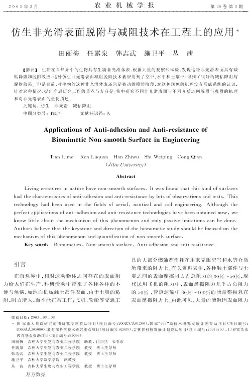 仿生非光滑表面脱附与减阻技术在工程上的应用
