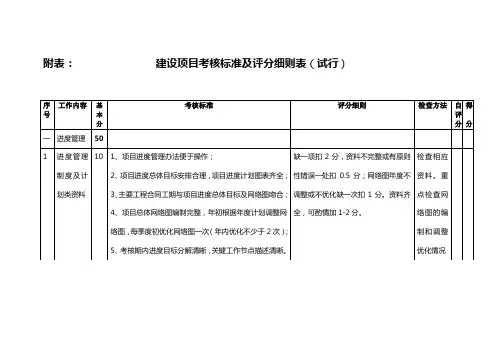 建设项目考核标准及评分细则表