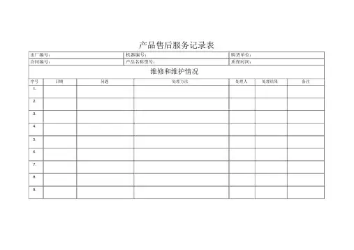 产品售后服务记录表模板
