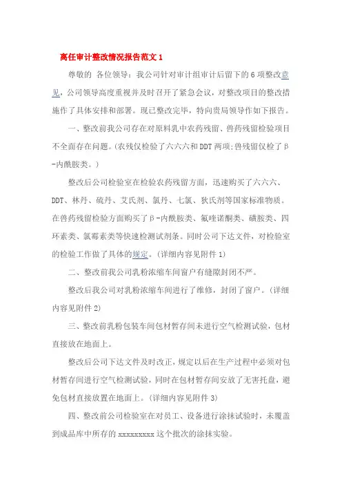 离任审计整改情况报告范文1