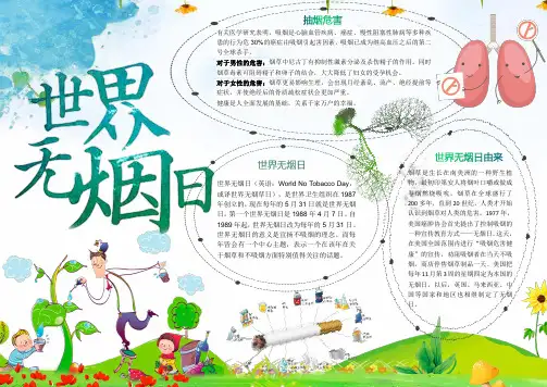 【word小报模板】：可爱卡通世界无烟日小报手抄报Word模板
