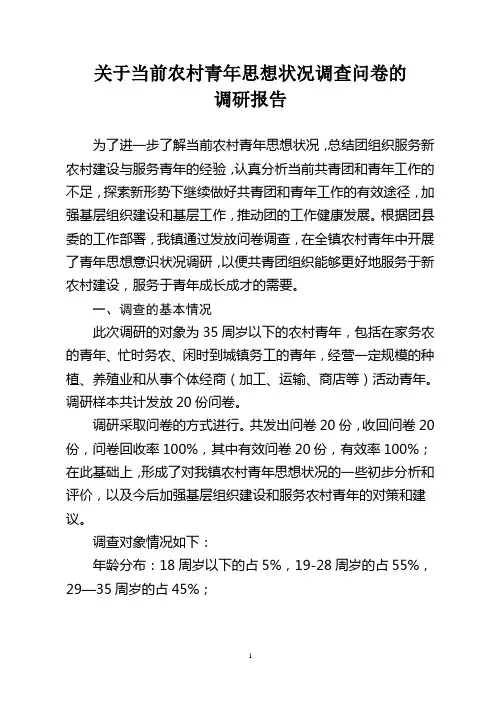 关于当前农村青年思想意识状况的调研报告