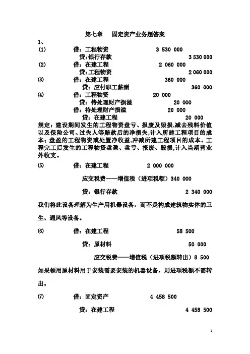 中级财务会计 第七章 固定资产业务题答案