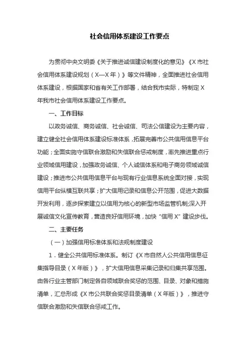 社会信用体系建设工作要点