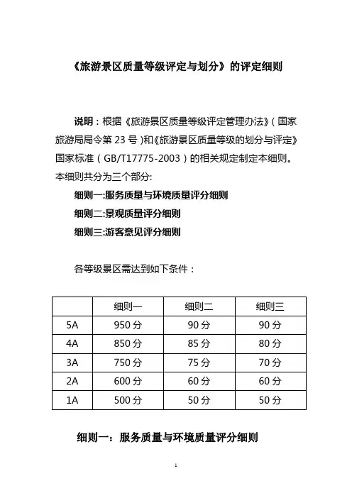 旅游景区质量等级评定与划分的细则