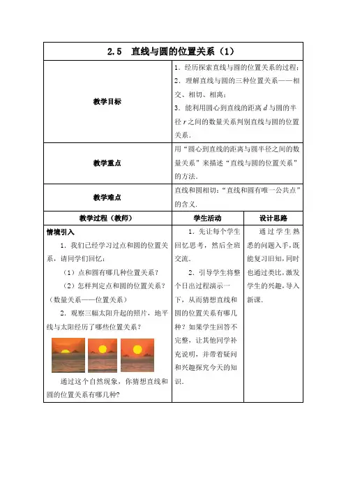 直线与圆的位置关系》教学设计-优质教案