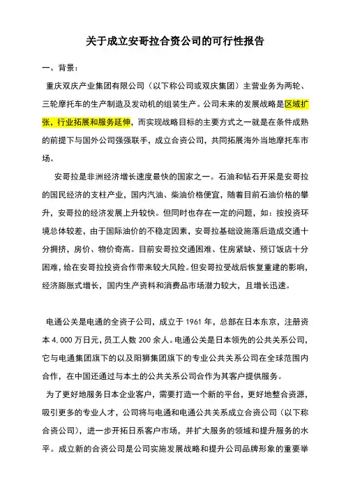 关于成立合资公司的可行性报告 2