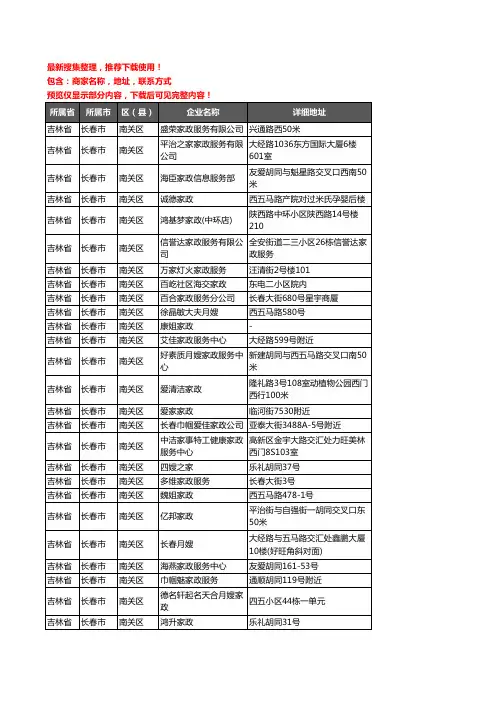 新版吉林省长春市南关区家政服务企业公司商家户名录单联系方式地址大全76家