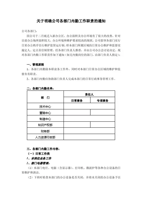 各部门内勤工作内容文件