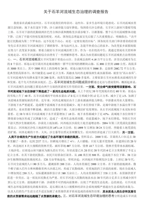 关于石羊河流域生态治理的调查报告