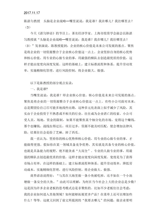 2017.11.17陈湛匀教授 头脑是企业战略--嘴里说说：我是谁？我在哪儿？我往哪里去？(3)
