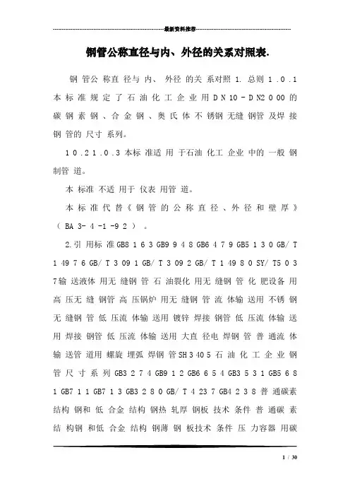 钢管公称直径与内、外径的关系对照表.