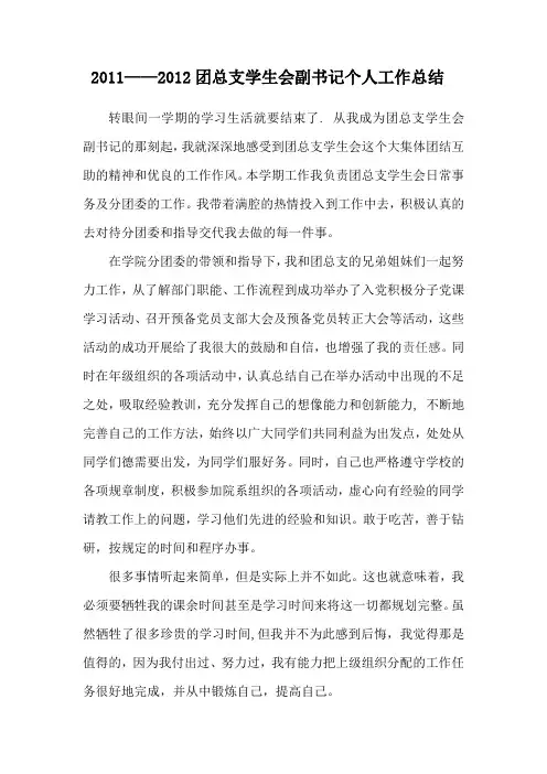 2010--2011年团总支副书记工作总结