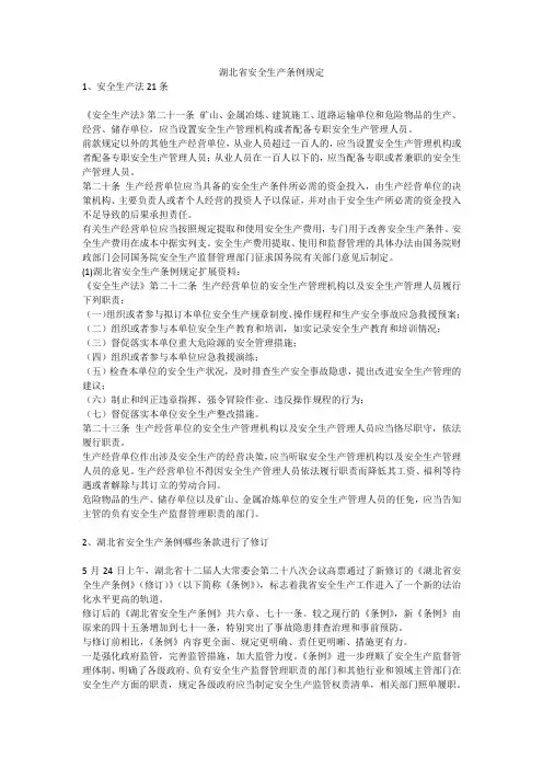 湖北省安全生产条例规定安全生产