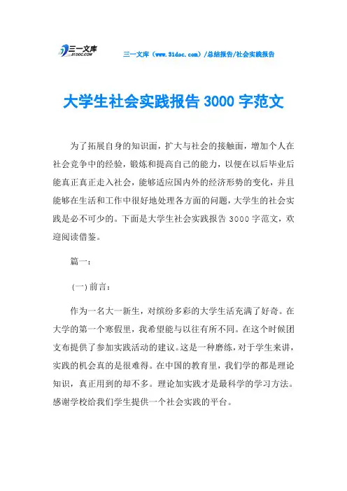 大学生社会实践报告3000字范文