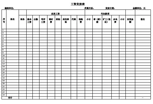 工资发放表   表格
