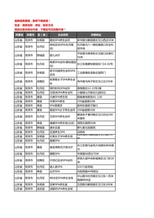 新版山东省菏泽市SPA企业公司商家户名录单联系方式地址大全75家