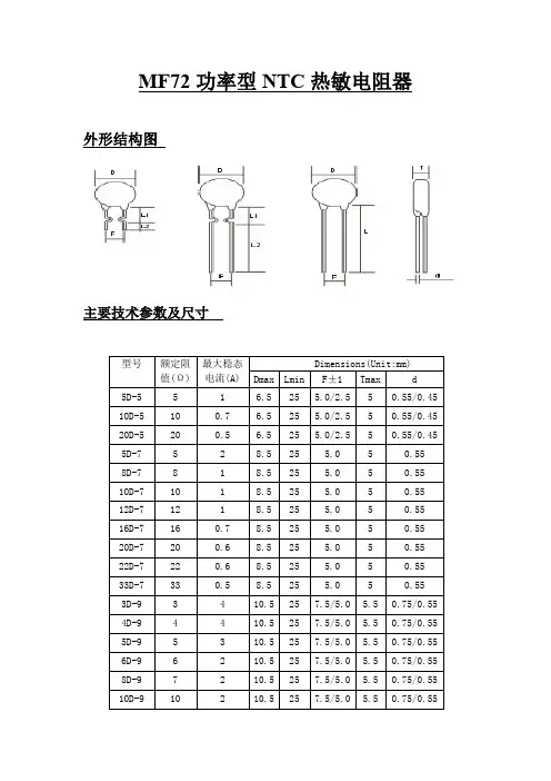 热敏电阻技术参数