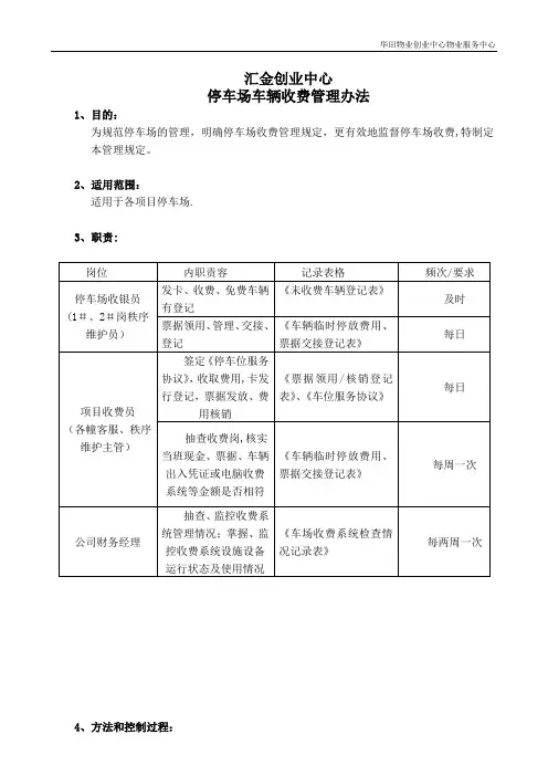 创业中心停车场收费管理办法