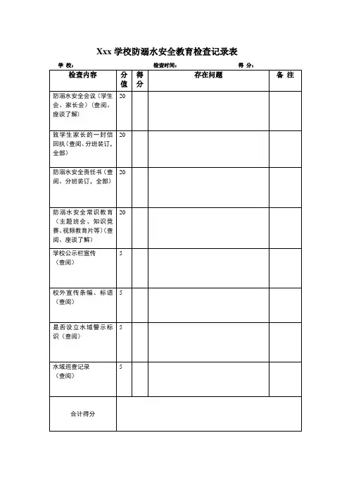 防溺水安全教育检查表 (1)
