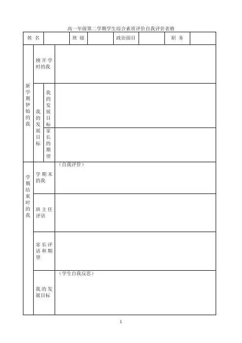 综合素质评价自我评价表格(全套)