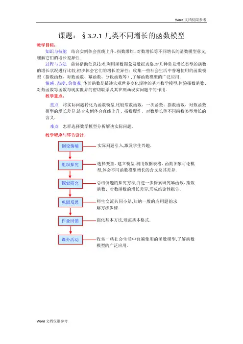 高一数学人教A版必修一精品教案：3.2.1几类不同增长的函数模型 Word版含答案