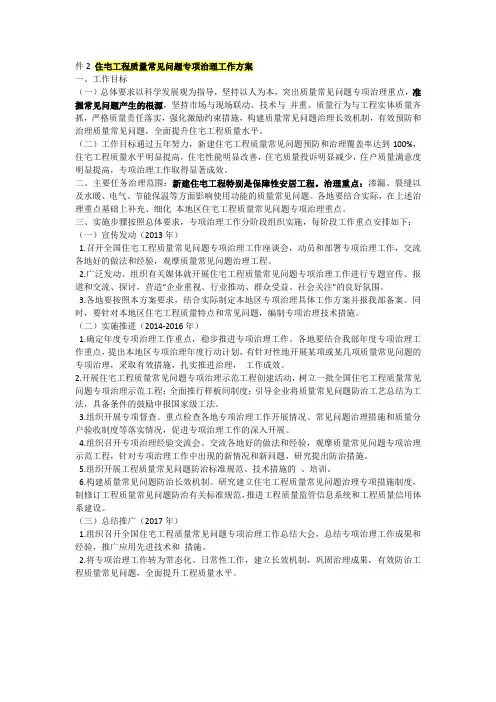 住宅工程质量常见问题专项治理工作方案