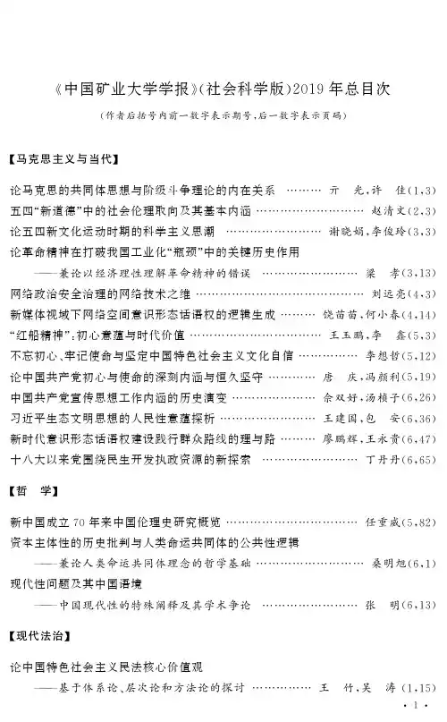 《中国矿业大学学报》(社会科学版)2019年总目次