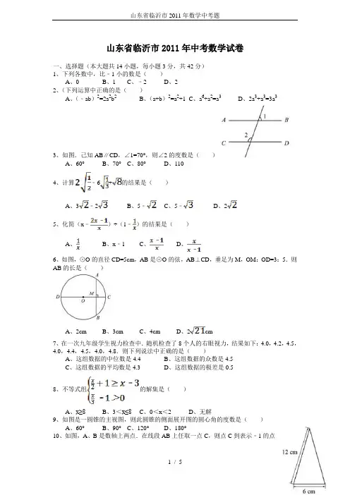 山东省临沂市2011年数学中考题