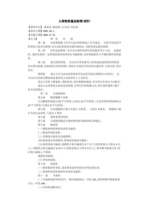 人体轻伤鉴定标准