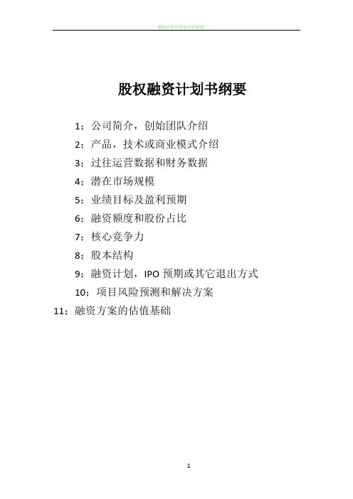 股权融资计划书-模板