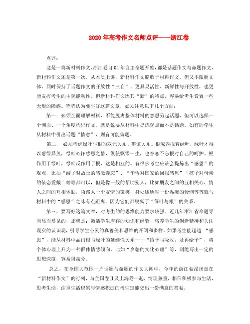 2020年高考作文名师点评——浙江卷