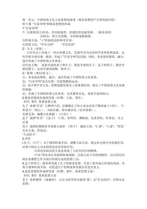 人教版高中历史必修三复习提纲