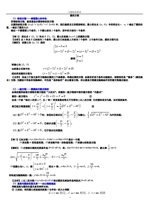 圆的方程习题精选精讲