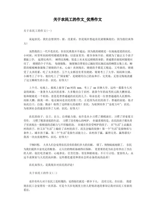 关于农民工的作文_优秀作文